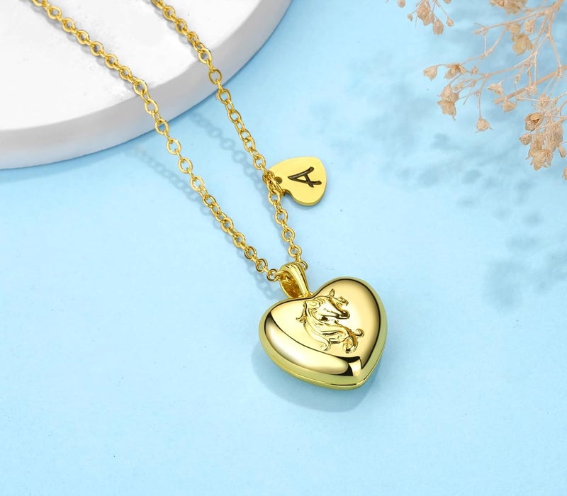 YOUFENG Heart Letter Unicorn Locket Necklace Initial Locket that Holds Pictures Locket Birthday Gifts - Image 2